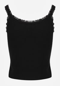 Born2be - Czarny Top z Bawełny Ozdobiony Guzikami i Koronką przy Dekolcie Beralie. Okazja: na co dzień. Kolor: czarny. Materiał: bawełna, koronka. Wzór: aplikacja, koronka. Styl: casual, elegancki, klasyczny #3