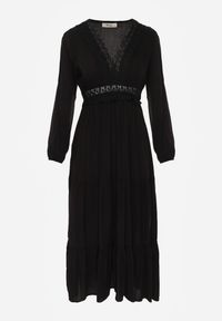 Renee - Czarna Sukienka Rozkloszowana z Falbanką i Koronką Kiaya. Kolor: czarny. Materiał: koronka. Wzór: koronka. Długość: maxi #8