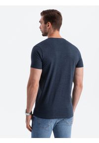 Ombre Clothing - T-shirt męski bez nadruku z guzikami - granatowy V5 S1390 - XXL. Typ kołnierza: polo. Kolor: niebieski. Materiał: jeans, poliester, bawełna