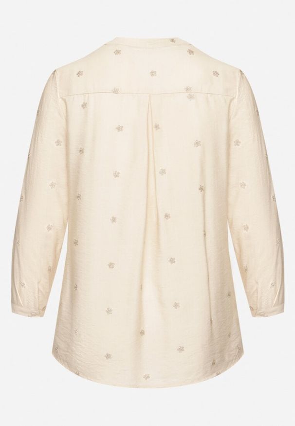 Born2be - Beżowa Wiskozowa Koszula z Metaliczną Nicią i Haftami w Gwiazdki Xarbia. Okazja: na co dzień, na imprezę, na spacer. Typ kołnierza: kołnierzyk klasyczny. Kolor: beżowy. Materiał: wiskoza. Długość rękawa: długi rękaw. Długość: długie. Wzór: haft. Styl: casual, elegancki, klasyczny