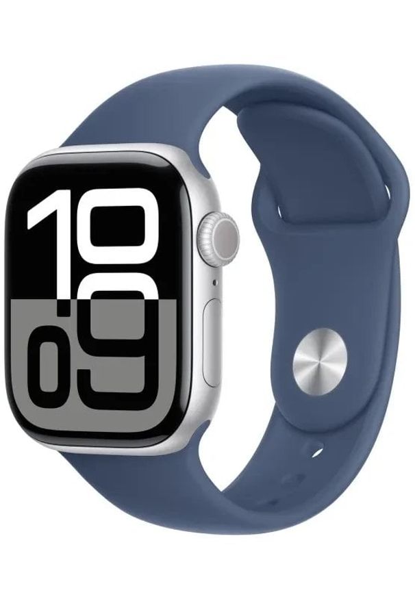 APPLE - Watch Apple Watch Series 10 GPS 42mm Silver Aluminium Case with Sport Band M/L - Denim. Materiał: denim. Styl: sportowy