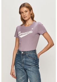 Converse - T-shirt. Okazja: na co dzień. Kolor: fioletowy. Materiał: bawełna, dzianina. Wzór: nadruk. Styl: casual #1