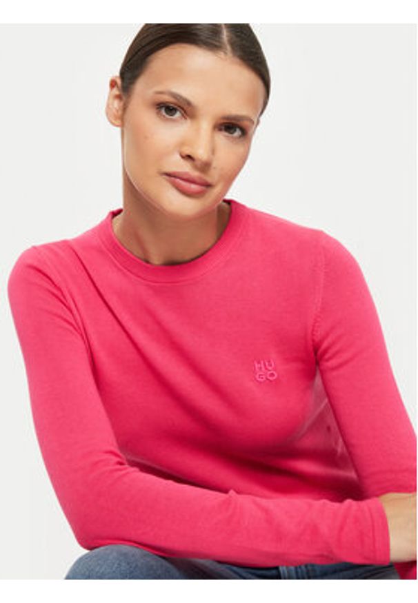 Hugo Sweter Scallia 50514296 Różowy Slim Fit. Kolor: różowy. Materiał: bawełna