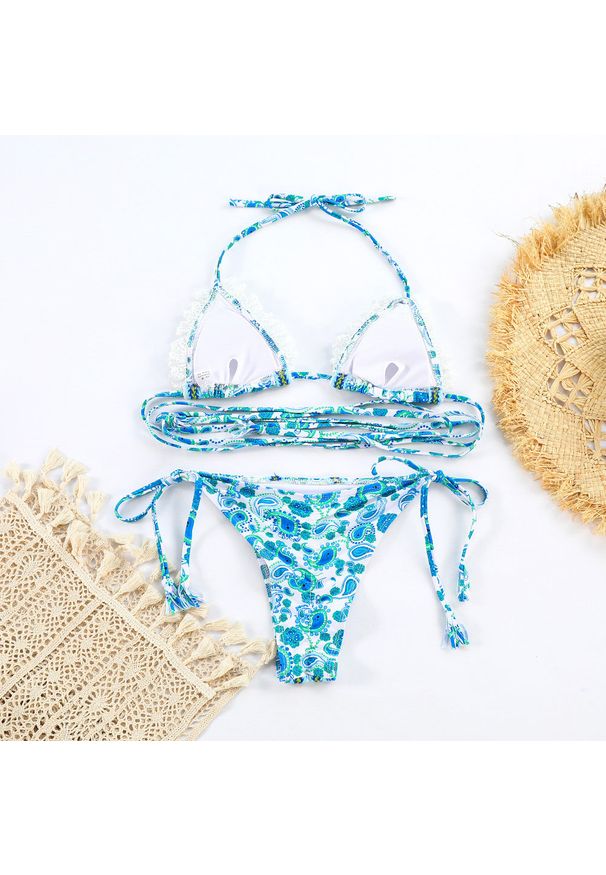 Intica - Bikini wiązane z wysokim wycięciem na plażę i letnie imprezy Shanika. Kolor: wielokolorowy. Materiał: materiał