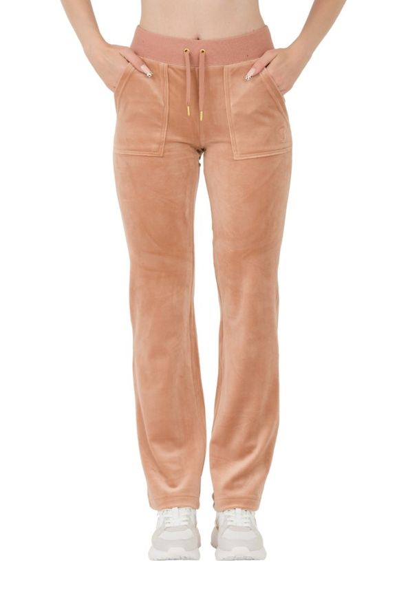 Juicy Couture - JUICY COUTURE Beżowe spodnie dresowe Del Ray Gold Pocketed Pant. Kolor: beżowy. Materiał: dresówka