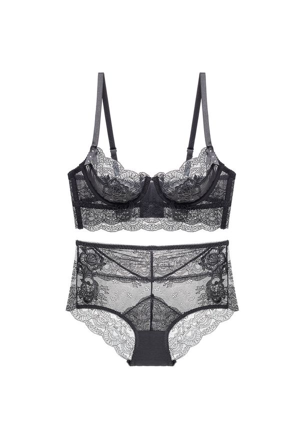 Intica - Komplet bielizny z koronką na romantyczne wieczory Sherilyn. Kolor: czarny. Materiał: koronka. Wzór: koronka