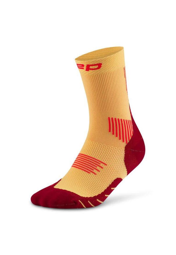 Męskie krótkie skarpety kompresyjne sportowe Core Run do połowy łydki CEP. Kolor: czerwony, wielokolorowy, żółty. Materiał: poliamid, elastan. Sport: bieganie