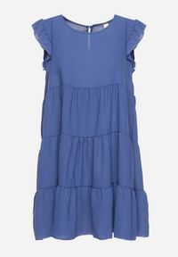 Born2be - Niebieska Rozkloszowana Sukienka z Falbankami Zapinana przy Szyi Rettesa. Okazja: na co dzień. Typ kołnierza: kołnierz z falbankami. Kolor: niebieski. Materiał: tkanina, wiskoza. Sezon: lato. Styl: casual, elegancki #6