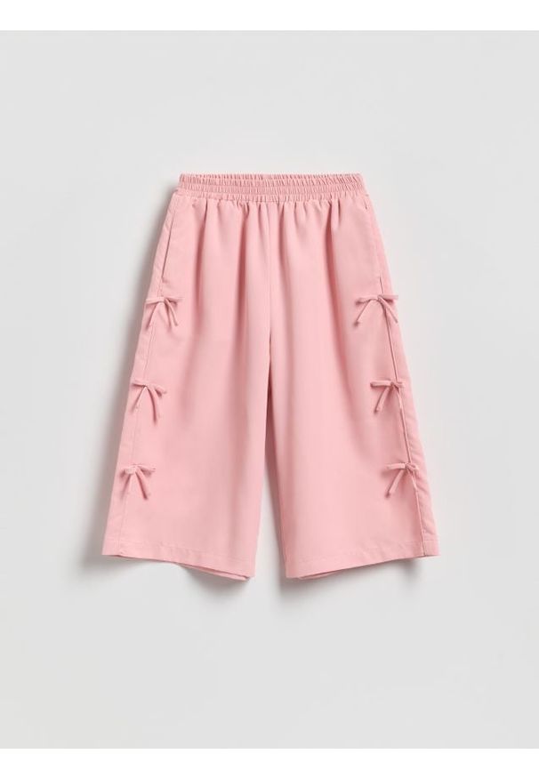 Reserved - Kuloty z kokardkami - brudny róż. Kolor: różowy. Materiał: tkanina