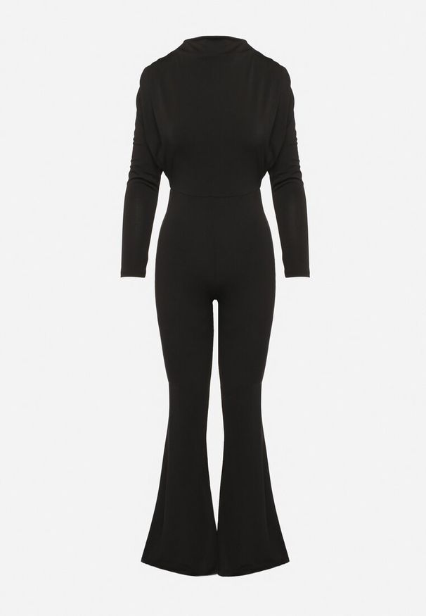 Born2be - Czarny Koktajlowy Kombinezon Ozdobiony Wycięciem na Plecach Sewiel. Kolor: czarny. Długość rękawa: długi rękaw. Długość: długie. Wzór: aplikacja. Styl: wizytowy