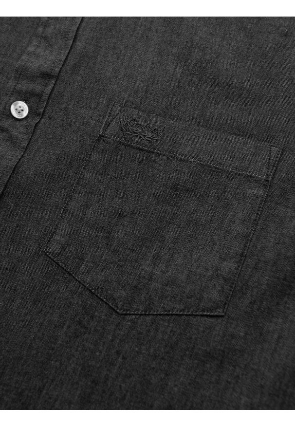 Ombre Clothing - Męska jeansowa koszula z haftowaną kieszonką – czarna V2 OM-SHDS-0181 - XXL. Kolor: czarny. Materiał: jeans. Wzór: haft. Styl: elegancki