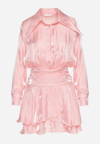 Born2be - Różowa Sukienka z Wiskozy o Koszulowym Kroju z Falbankami Liova. Typ kołnierza: kołnierz z falbankami. Kolor: różowy. Materiał: wiskoza. Typ sukienki: koszulowe #5