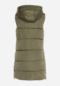 Born2be - Ciemnozielona Pikowana Kamizelka Dwustronna z Kapturem i Sznurkami Leorani. Okazja: na co dzień, na spacer. Typ kołnierza: kaptur. Kolor: zielony. Materiał: jeans. Styl: casual, sportowy #2