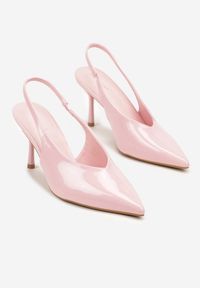 Renee - Różowe Lakierowane Sandały na Szpilce Typu Slingback Addoxie. Okazja: na co dzień, na spacer. Kolor: różowy. Materiał: lakier. Obcas: na szpilce. Styl: elegancki, casual. Wysokość obcasa: średni #6