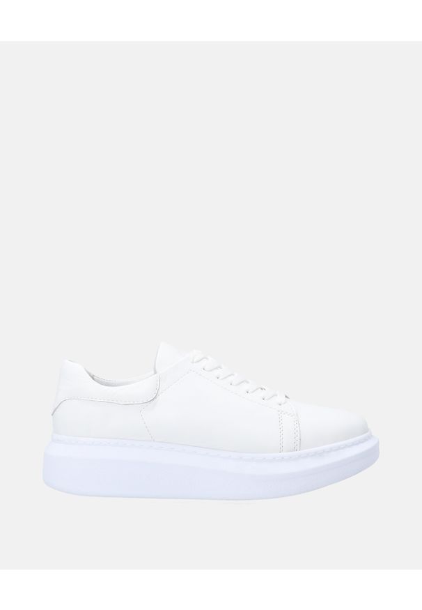 Venezia - BIAŁE SKÓRZANE SNEAKERSY NA PLATFORMIE SW280X WHITE. Kolor: biały. Materiał: skóra. Obcas: na platformie. Wysokość obcasa: średni