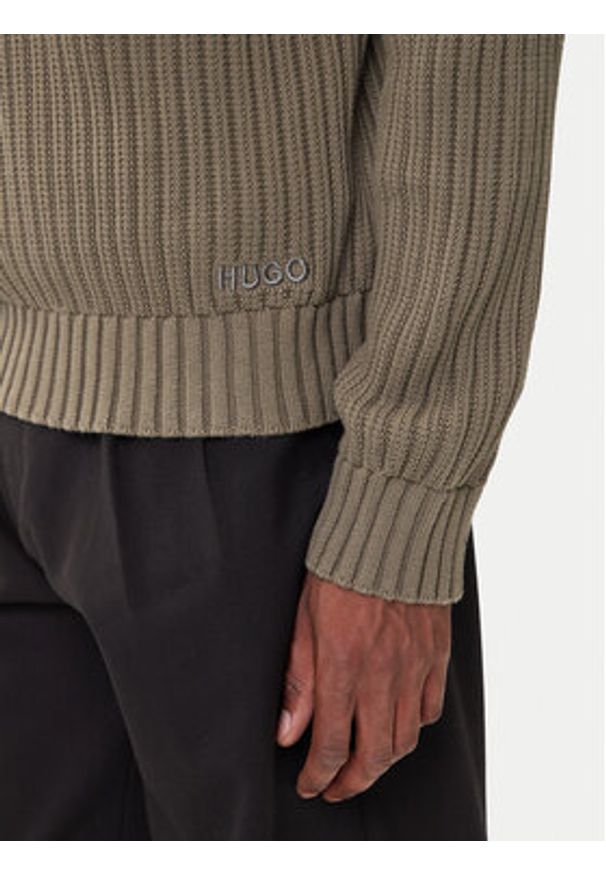 Hugo - HUGO Sweter Srigg 50547002 Beżowy Relaxed Fit. Kolor: beżowy. Materiał: bawełna