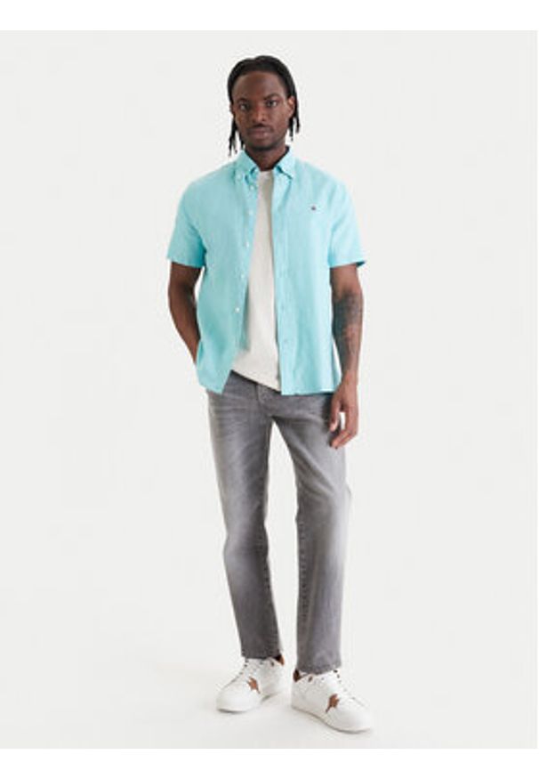 TOMMY HILFIGER - Tommy Hilfiger Koszula MW0MW42450 Turkusowy Regular Fit. Kolor: turkusowy. Materiał: bawełna