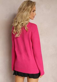 Renee - Fuksjowy Sweter z Ozdobnym Splotem Ewenna. Kolor: różowy. Materiał: tkanina, dzianina. Długość rękawa: długi rękaw. Długość: długie. Wzór: ze splotem. Styl: klasyczny #4