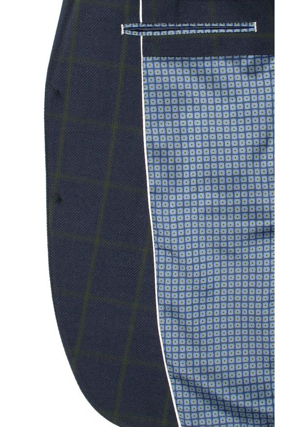 Victorio - Marynarka, Granatowo-Zielona w Kratkę Casualowa, Taliowana, 2 Guziki, Dwa Rozcięcia, Slim -VICTORIO. Okazja: na co dzień. Kolor: niebieski. Materiał: poliester. Wzór: kratka. Styl: casual