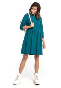 Tessita - Klasyczna Sukienka Marszczona w Pasie - Szmaragdowa. Kolor: zielony. Materiał: poliester, elastan. Styl: klasyczny #1