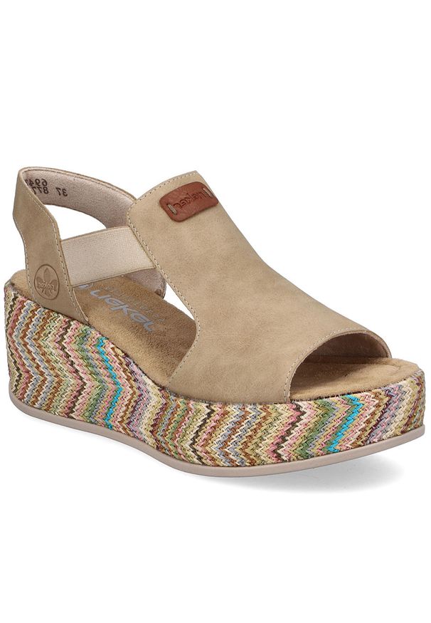 Sandały damskie na koturnie beżowe Rieker 69472-60. Kolor: beżowy. Materiał: skóra ekologiczna. Obcas: na koturnie