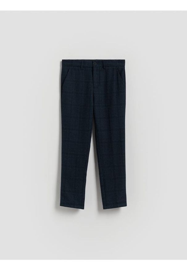 Reserved - Eleganckie spodnie z wiskozą - granatowy. Kolor: niebieski. Materiał: wiskoza. Styl: elegancki