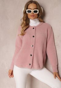 Renee - Różowy Kardigan Wełniany Zapinany Ierules. Kolor: różowy. Materiał: wełna. Długość rękawa: długi rękaw. Długość: długie. Styl: klasyczny #3
