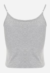 Born2be - Szary Top na Ramiączkach z Prążkowanej Tkaniny z Bawełny z Guzikami Bermisa. Okazja: na co dzień. Kolor: szary. Materiał: prążkowany, bawełna, tkanina. Długość rękawa: na ramiączkach. Styl: casual, elegancki #8