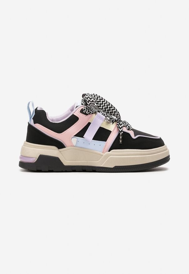 Born2be - Czarne Sneakersy na Grubej Podeszwie z Ekoskóry ze Sznurowaniem Rositi. Zapięcie: sznurówki. Kolor: czarny