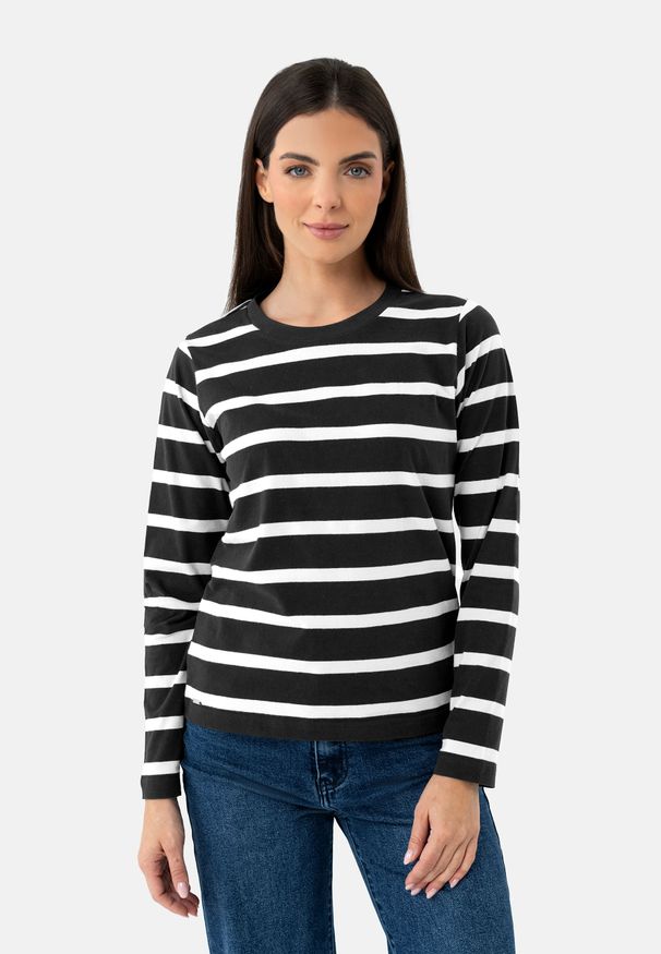 Volcano - Longsleeve w paski L-MARLA. Materiał: włókno, bawełna, jeans. Długość rękawa: długi rękaw. Długość: długie. Wzór: paski. Styl: klasyczny