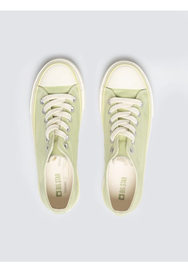 Big-Star - Trampki damskie niskie zielone TT274286 301. Okazja: na spacer, na co dzień. Nosek buta: okrągły. Zapięcie: sznurówki. Kolor: zielony. Materiał: tkanina, jeans. Sezon: wiosna, lato. Styl: casual, klasyczny, młodzieżowy