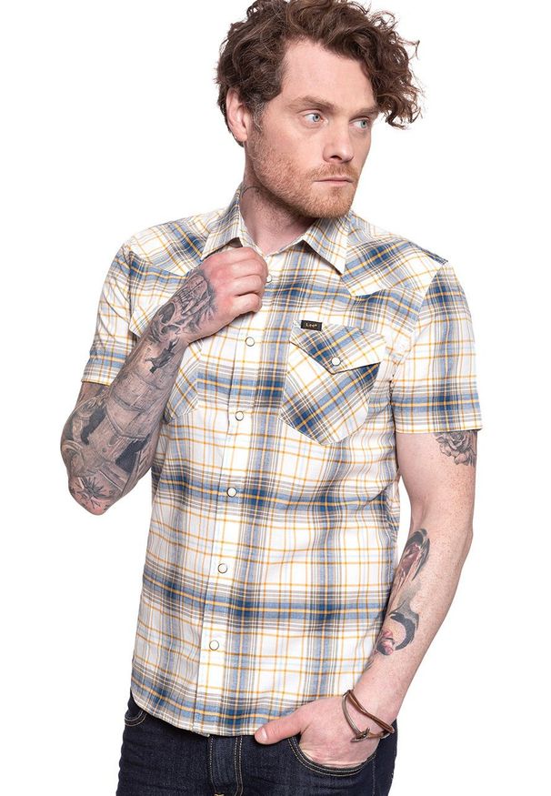 Lee - LEE SS WESTERN BRIGHT WHITE L640DKLJ 112115267. Okazja: na imprezę. Materiał: jeans, materiał, bawełna. Długość rękawa: krótki rękaw. Długość: krótkie. Wzór: aplikacja. Sezon: lato. Styl: klasyczny