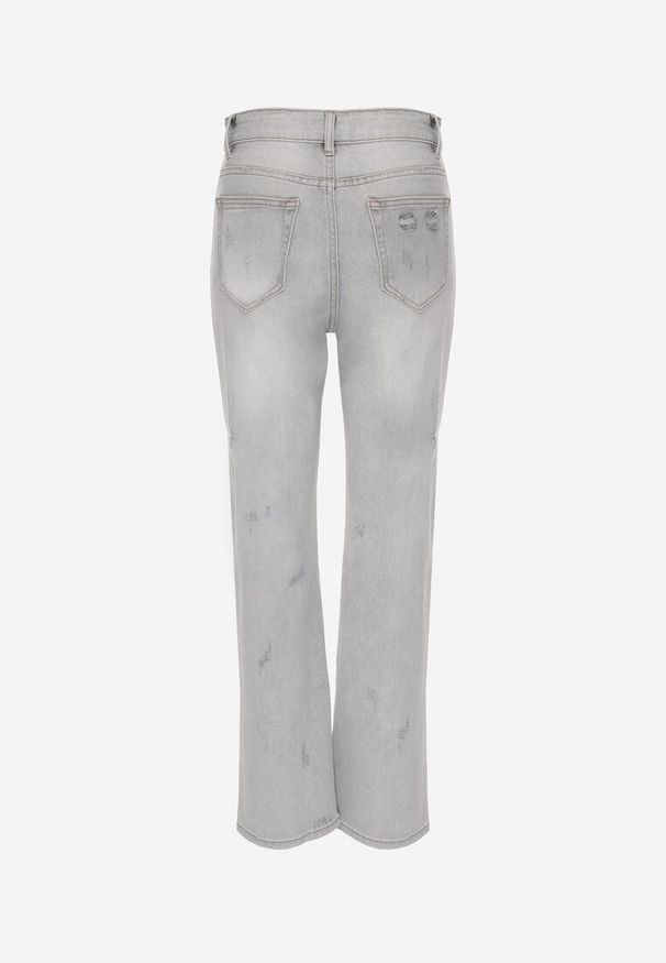 Renee - Jasnoszare Proste Jeansy z Bawełną High Waist Ozdobione Przetarciami Vimareas. Stan: podwyższony. Kolor: szary. Wzór: aplikacja