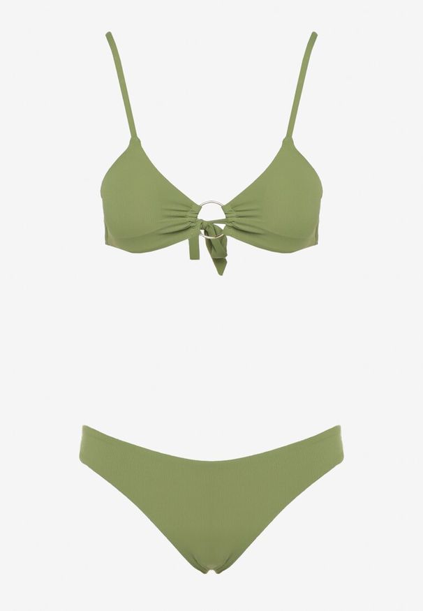 Renee - Zielone Bikini Ozdobione Okrągłą Klamrą Przy Biustonoszu Carisia. Kolor: zielony. Wzór: aplikacja
