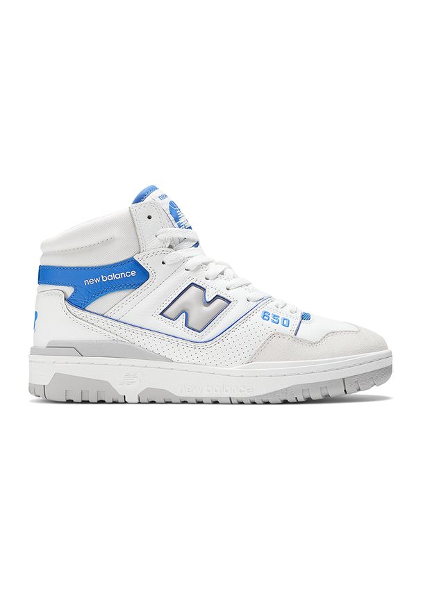 Buty unisex New Balance BB650RWI – białe. Okazja: na co dzień. Kolor: biały. Materiał: skóra, materiał. Szerokość cholewki: normalna. Sezon: lato. Sport: koszykówka, fitness