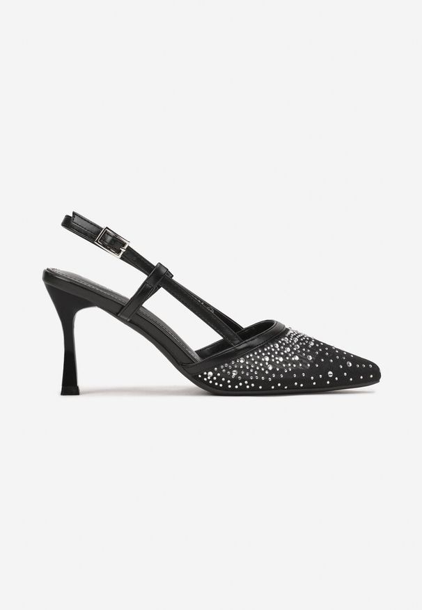 Born2be - Czarne Eleganckie Czółenka na Szpilce z Cyrkoniami i Odkrytą Piętą Elnamia. Zapięcie: sprzączka. Kolor: czarny. Sezon: lato. Obcas: na szpilce. Styl: elegancki