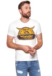 Wrangler - KOSZULKA WRANGLER SS EAGLE TEE OFFWHITE W7B74FK02. Wzór: kolorowy, nadruk