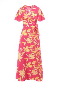 Born2be - Fuksjowa Sukienka Diokharei. Kolor: różowy. Materiał: wiskoza. Długość rękawa: krótki rękaw. Wzór: kwiaty. Typ sukienki: kopertowe. Długość: maxi #4