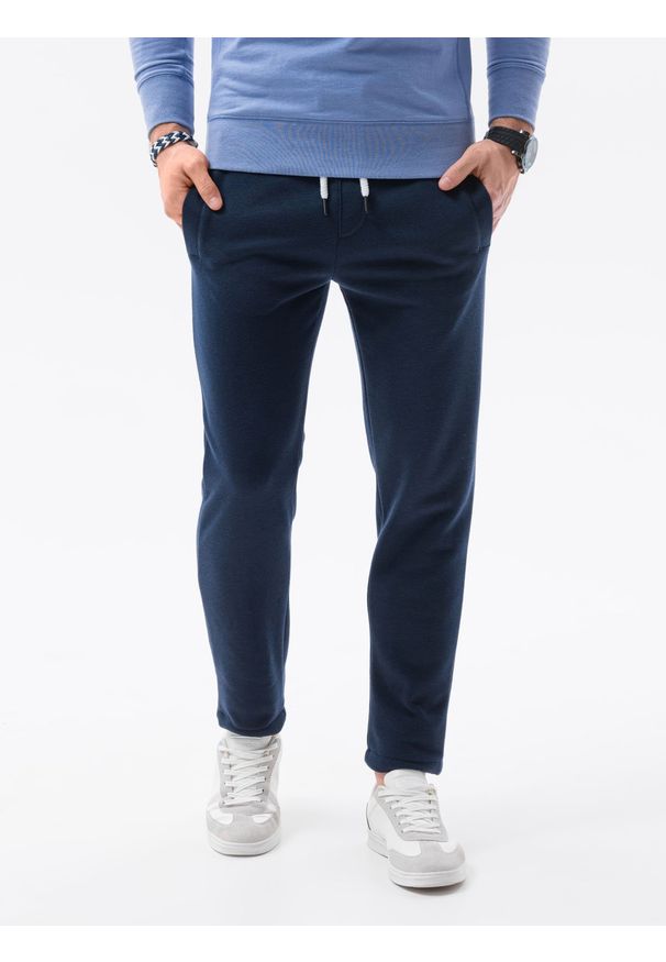 Ombre Clothing - Spodnie męskie dresowe - granatowe V2 P866 - L. Kolor: niebieski. Materiał: dresówka. Styl: klasyczny