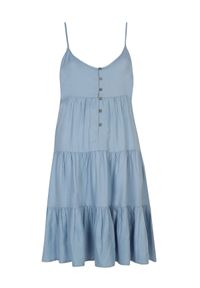 TOP SECRET - Luźna sukienka mini na ramiączkach z falbanami. Kolor: niebieski. Długość rękawa: na ramiączkach. Typ sukienki: koszulowe. Długość: mini #6
