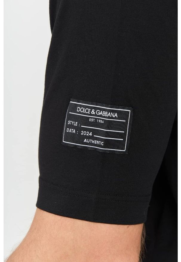 Dolce and Gabbana - DOLCE & GABBANA Czarny męski bawełniany t-shirt, Rozmiar 52. Kolor: czarny. Materiał: bawełna