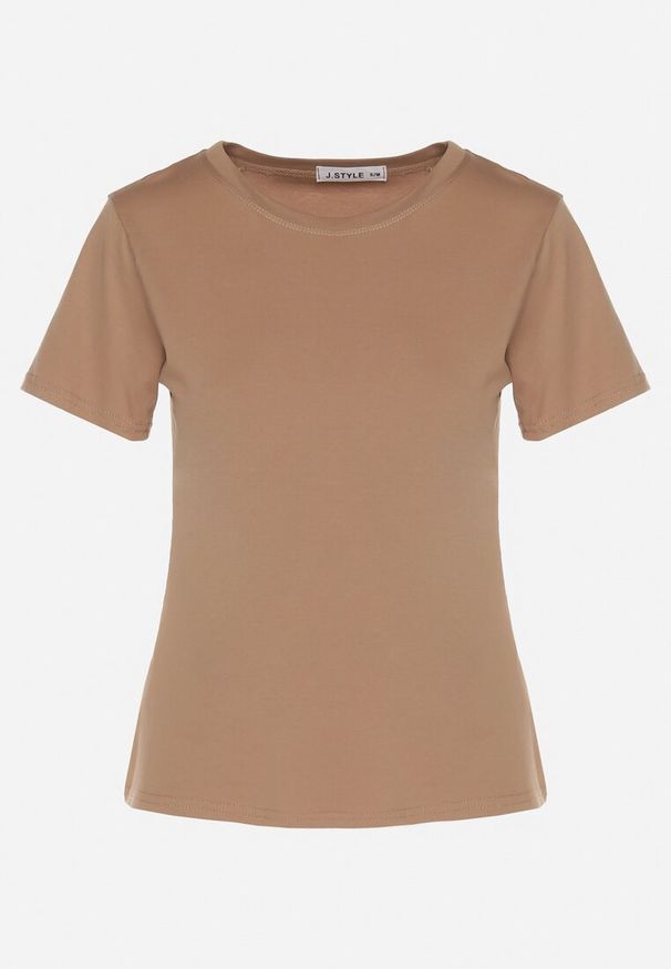 Born2be - Brązowy Klasyczny T-shirt z Bawełny Lorali. Okazja: na spacer. Kolor: brązowy. Materiał: bawełna. Wzór: gładki. Styl: klasyczny