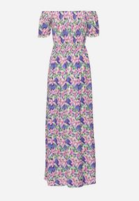 Born2be - Ciemnofioletowa Rozkloszowana Sukienka Typu Hiszpanka z Marszczoną Górą Jesteria. Typ kołnierza: dekolt hiszpanka. Kolor: fioletowy. Długość rękawa: krótki rękaw. Styl: wakacyjny, elegancki #4