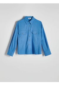 Reserved - Koszula z domieszką lnu - niebieski. Kolor: niebieski. Materiał: len #1