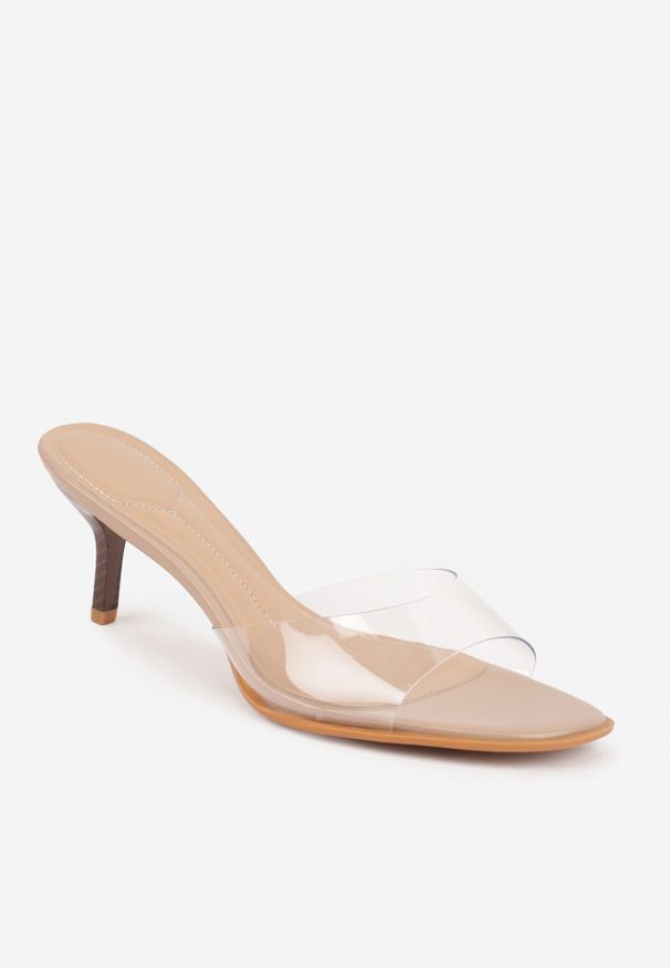 Born2be - Ciemnobeżowe Klapki z Transparentną Cholewką na Niskiej Szpilce Yalindra. Okazja: na co dzień. Kolor: beżowy. Materiał: jeans. Sezon: lato. Styl: elegancki, casual