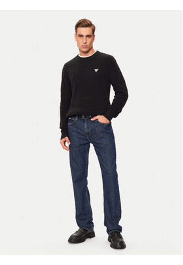 Guess Jeans Sweter M4BR30 Z3HM1 Czarny Regular Fit. Kolor: czarny. Materiał: bawełna