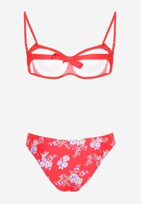 Renee - Czerwone Bikini z Falbankami Biustonosz z Usztywnieniem na Regulowanych Ramiączkach i Majtki Typu Figi Giamarie. Kolor: czerwony. Wzór: aplikacja, kwiaty #6