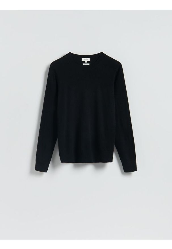 Reserved - Wełniany sweter z dodatkiem kaszmiru - czarny. Kolor: czarny. Materiał: kaszmir, wełna