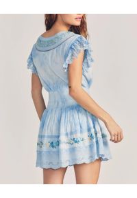 LOVE SHACK FANCY - Błękitna mini sukienka Fontana. Kolor: niebieski. Materiał: koronka, bawełna. Długość rękawa: krótki rękaw. Wzór: haft. Długość: mini