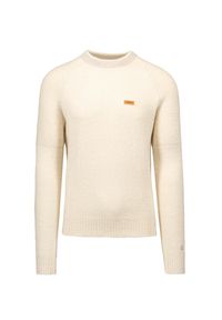 Napapijri - Sweter NAPAPIJRI DOUCLE C. Kolor: beżowy. Materiał: dzianina, wełna. Długość rękawa: raglanowy rękaw. Wzór: aplikacja. Sezon: zima